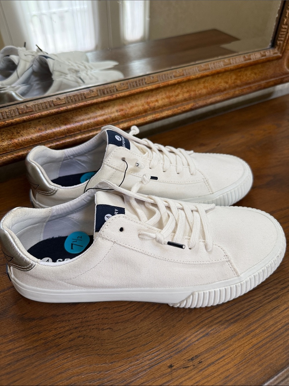 New Sperry Women’s Off-White Canvas Low-Top Sneakers. Sz 7.5. - Picture 6 of 13